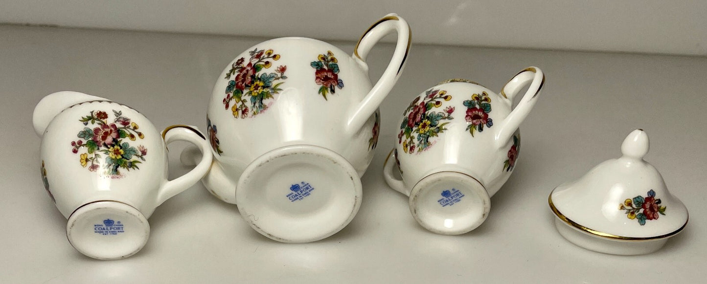 Coalport Ming Rose Miniature Teapot Creamer Sugar Bowl4