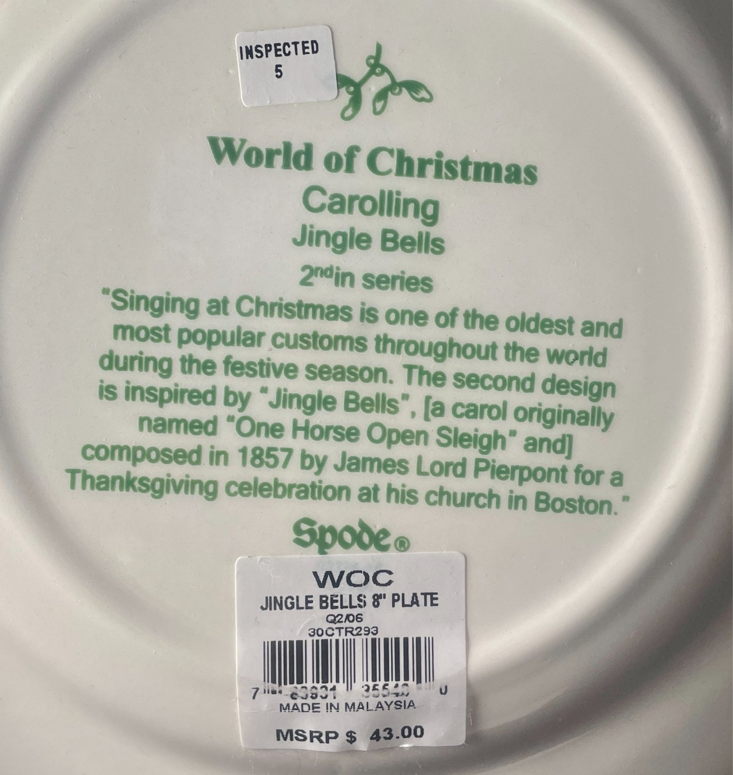 Spode World of Christmas Salad Plate Jingle Bells 7 3/4"2