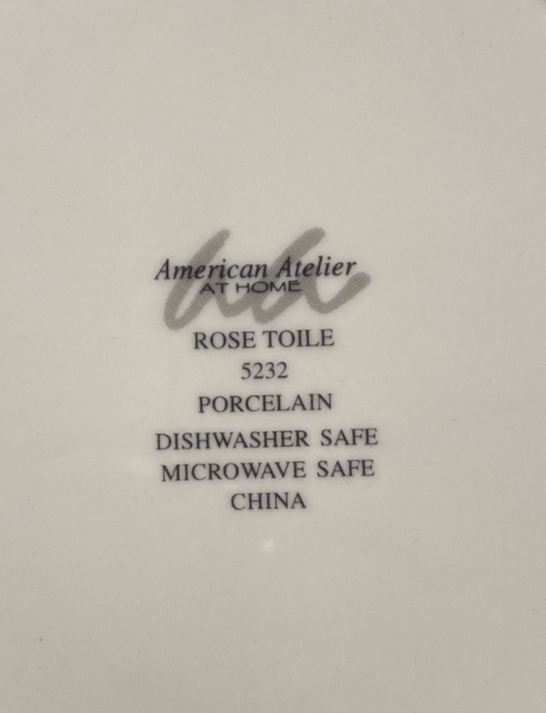 American Atelier Rose Toile Salad Plate 8 1/8" White Flowers1