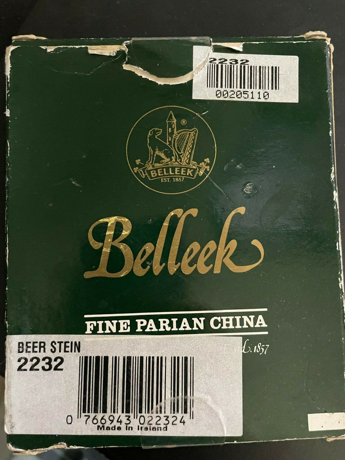 Belleek Beer Stein Ornament Shamrock 3 1/4"2