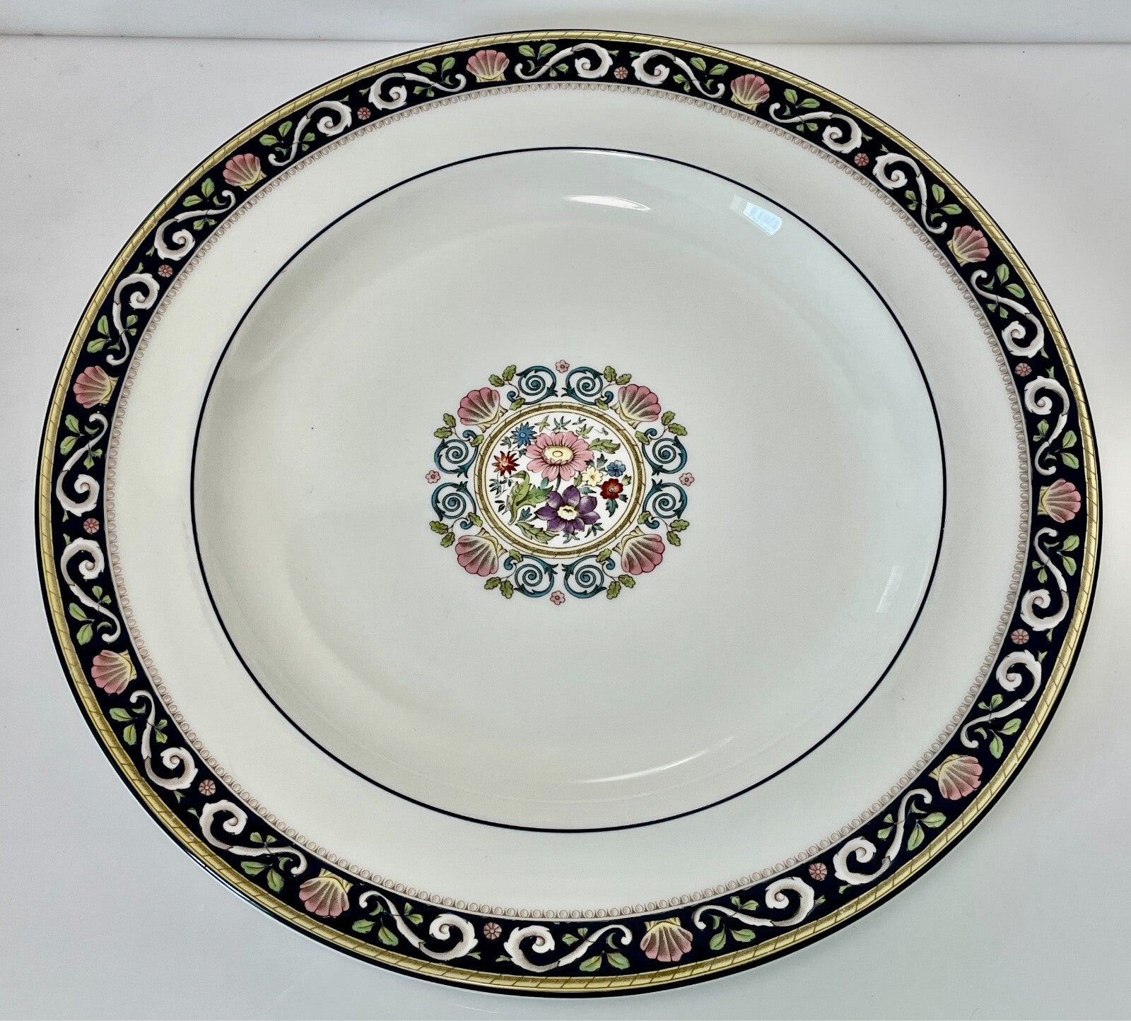 Wedgwood Runnymede Blue Chop Plate Round Platter 13 1/2"0