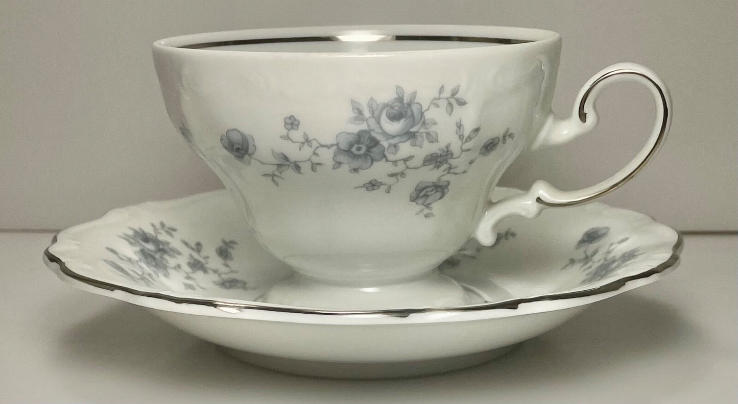 Johann Haviland Blue Garland Cup and Saucer Set Footed Bavaria0