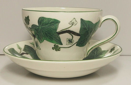 Wedgwood Napoleon Ivy Green Queen's Ware Cup and Saucer Pear Shape0