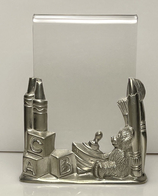 Kirk Stieff Frame Pewter Child Baby Teddy Bear Crayons  4" x 2 5/8"0