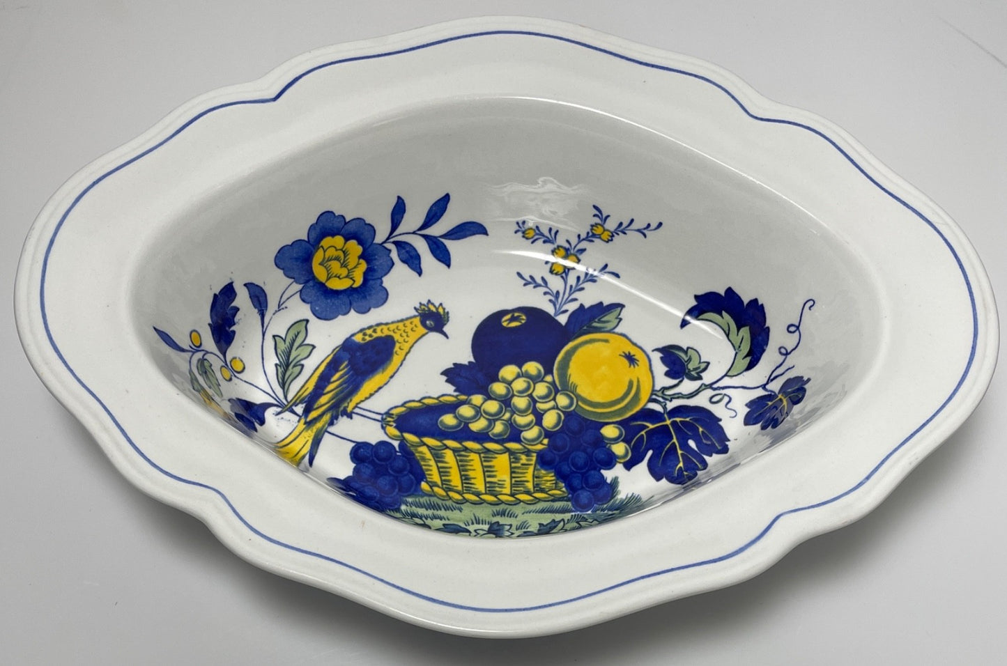 Spode Blue Bird Oval Vegetable Bowl 10 1/2"0