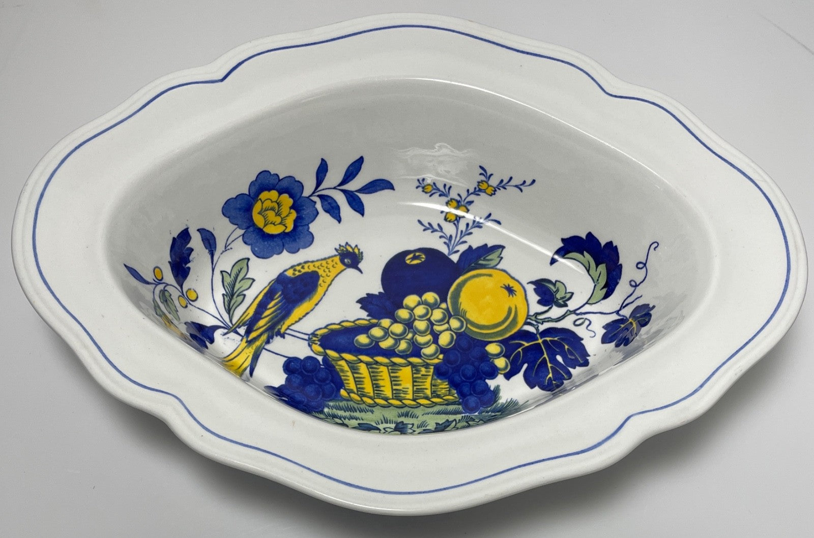 Spode Blue Bird Oval Vegetable Bowl 10 1/2"0