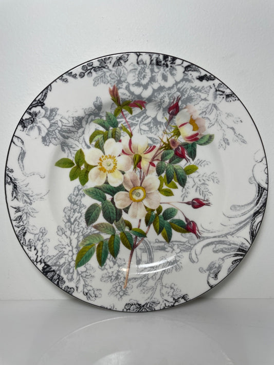 American Atelier Rose Toile Salad Plate 8 1/8" White Flowers0