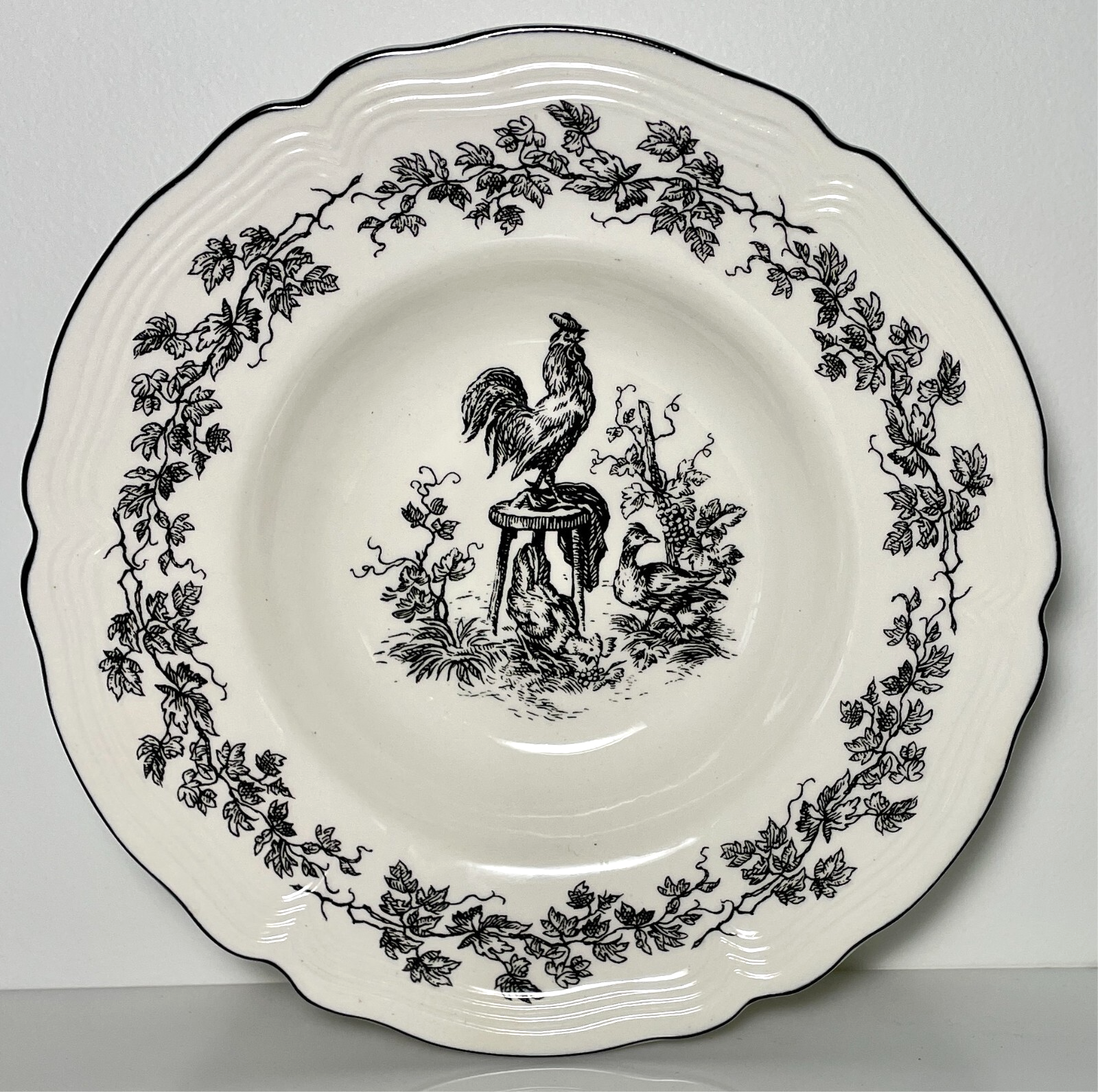 Tabletops Unlimited New England Toile Gamebirds Rimmed Soup Bowl Rooster 9 3/8"0