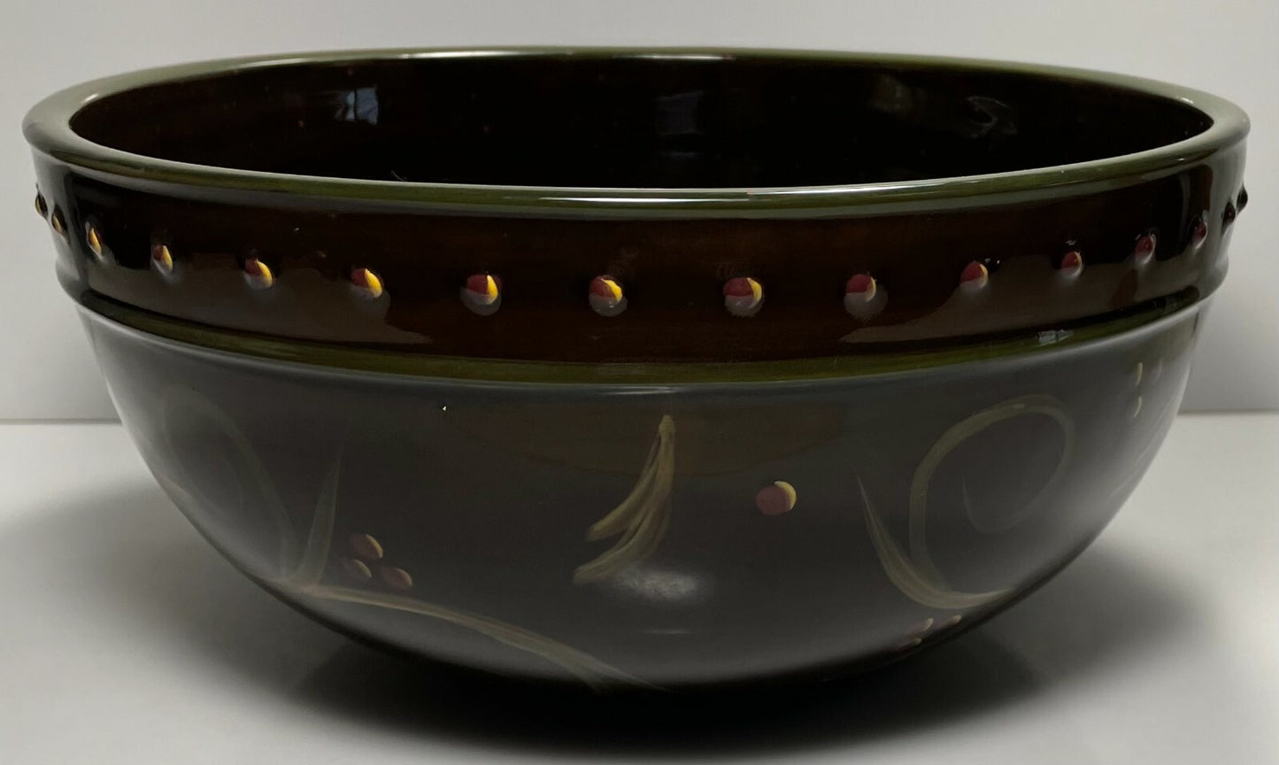 Demdaco Chocolate Berries Large Salad Serving Bowl Green Band 10 1/8"0