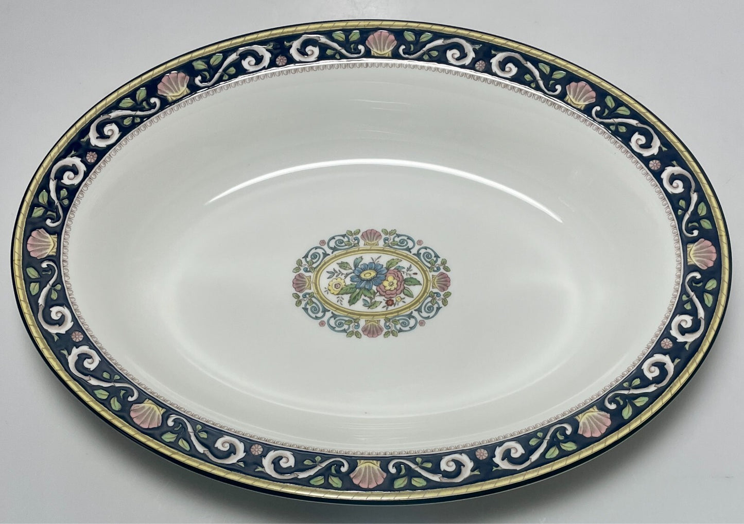 Wedgwood Runnymede Blue Oval Vegetable Bowl 10 7/8"0