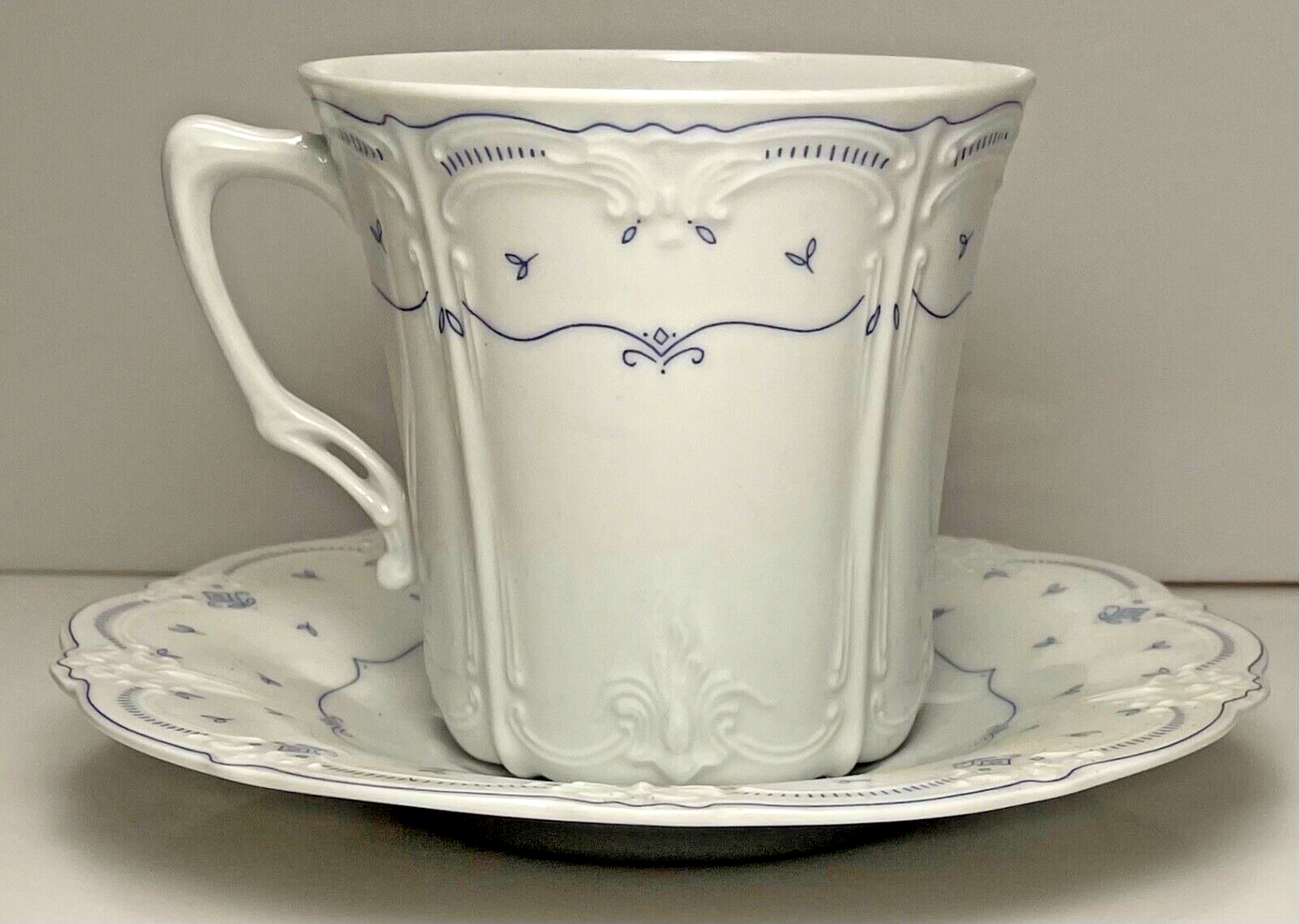 Tirschenreuth Fleur De Lis Blue Cup and Saucer Set0