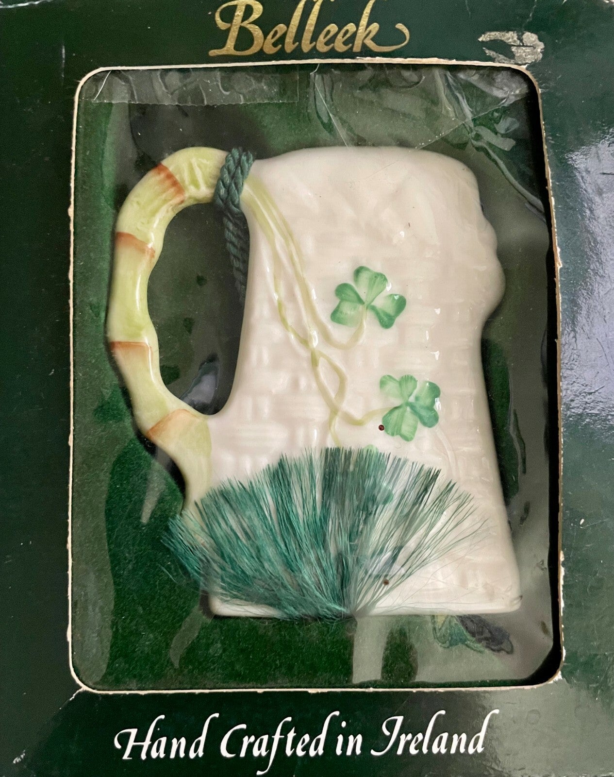 Belleek Beer Stein Ornament Shamrock 3 1/4"1