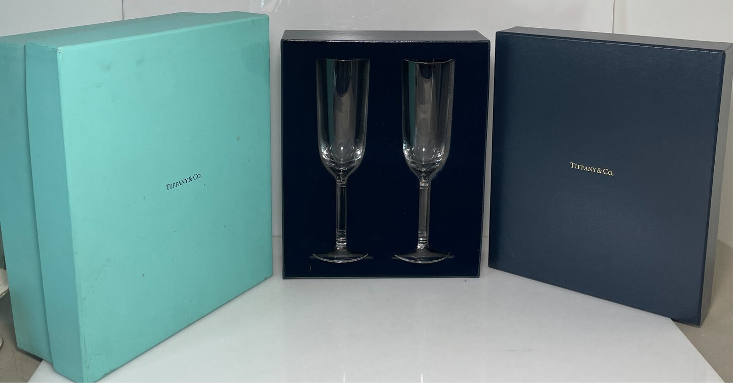 Tiffany & Co Hampton Champagne Flute 9" Set of 2 In Box1