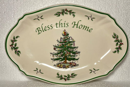 Spode Christmas Tree Bless this Home Tray 11 1/4"0