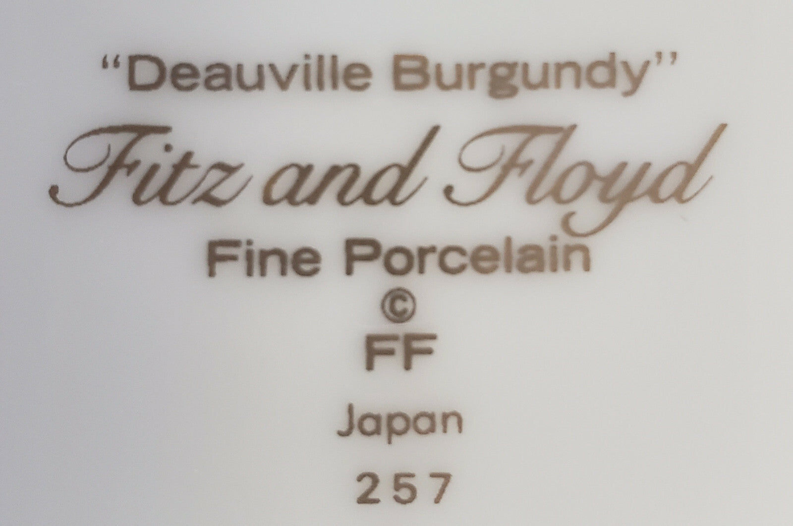Fitz and Floyd Deauville Burgundy Flat Cream Soup and Saucer Set1
