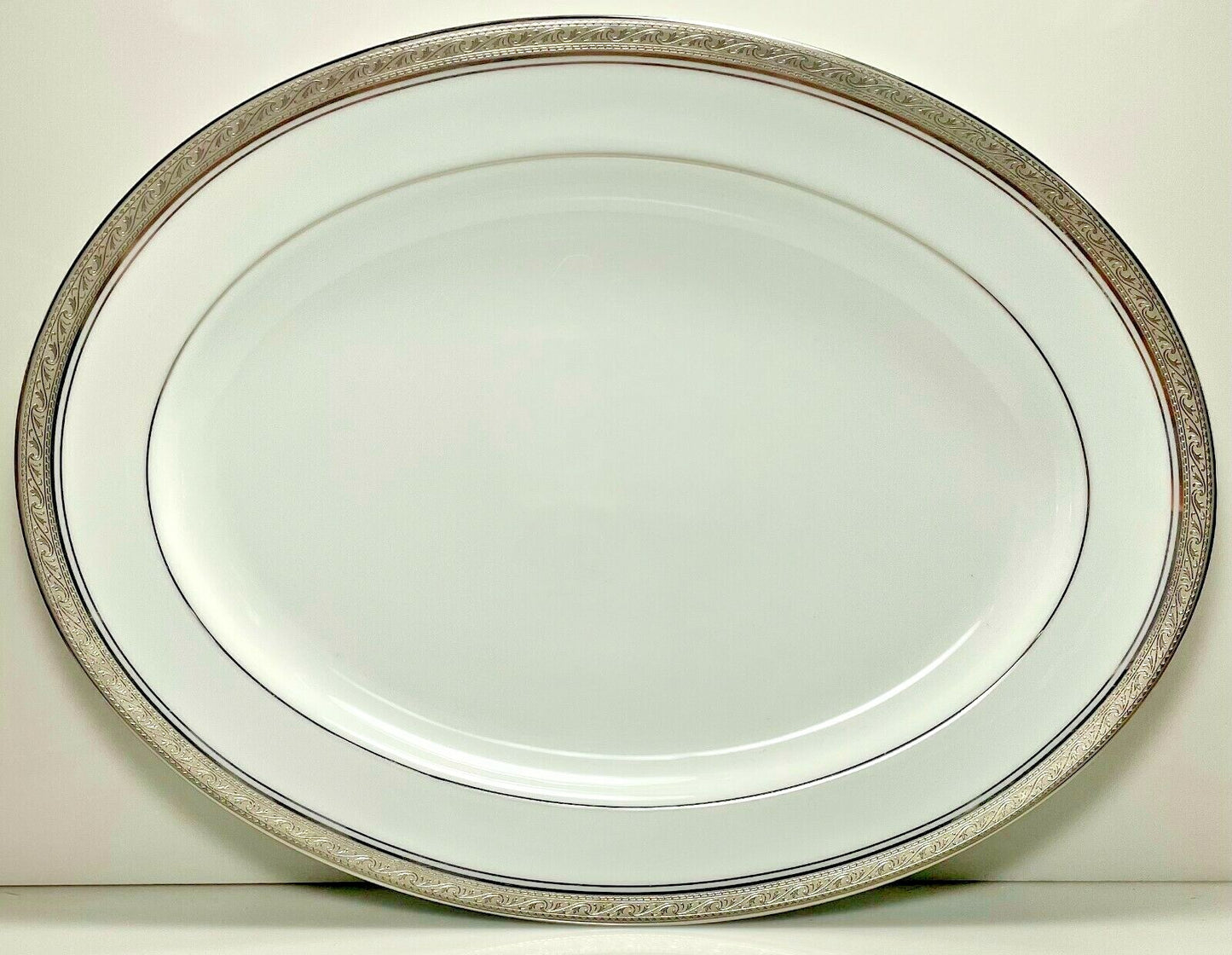 Noritake Crestwood Platinum Oval Platter 13 1/2" Minor Trim Wear0