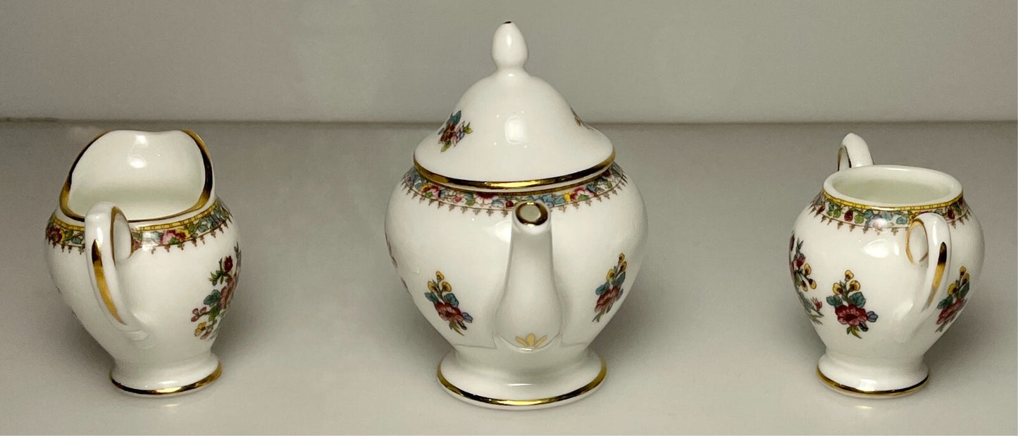 Coalport Ming Rose Miniature Teapot Creamer Sugar Bowl2
