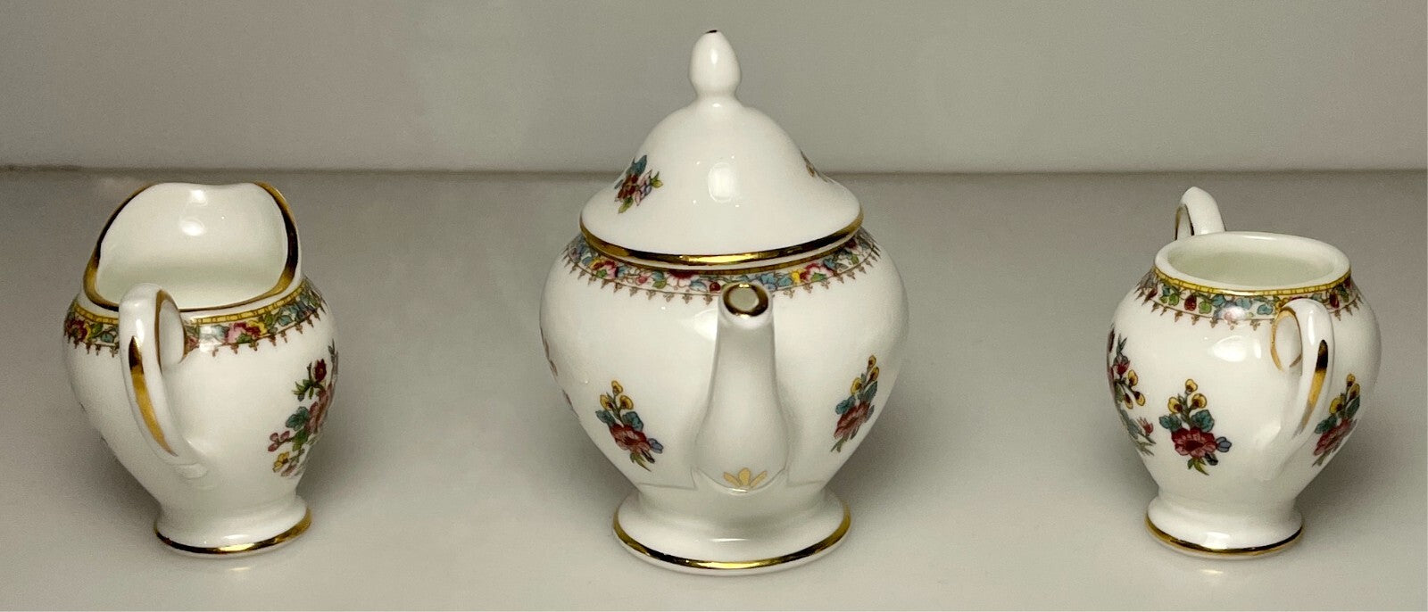 Coalport Ming Rose Miniature Teapot Creamer Sugar Bowl2