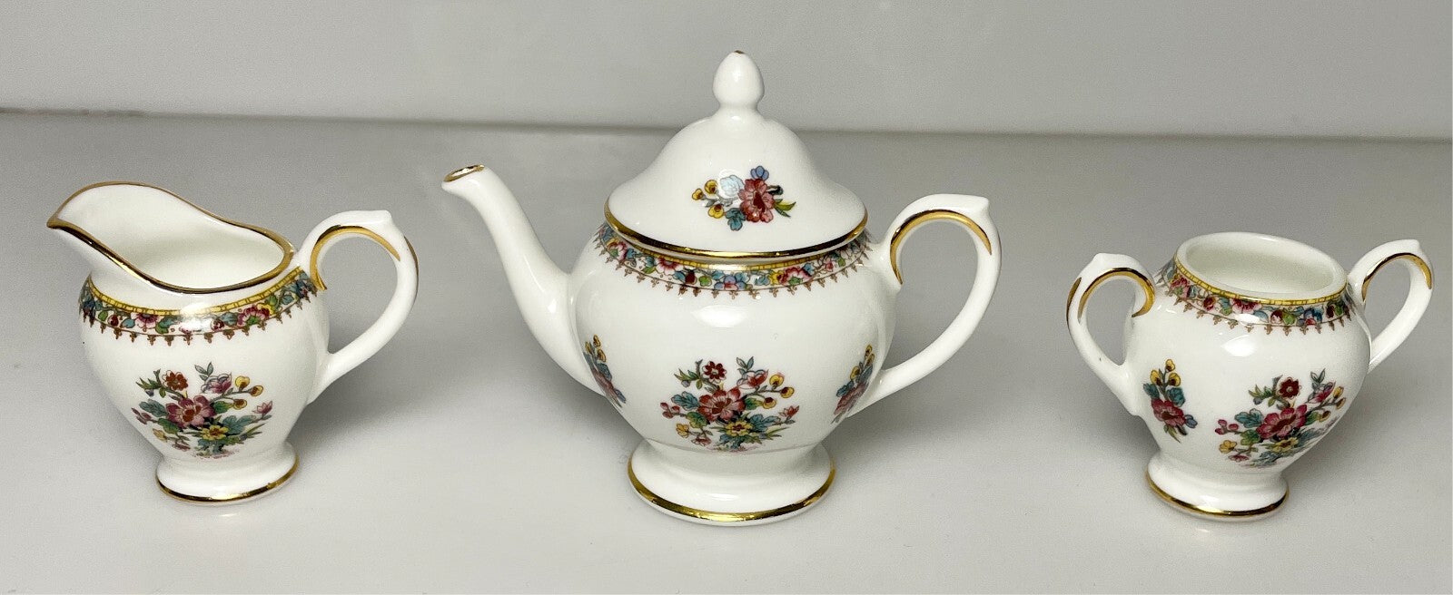 Coalport Ming Rose Miniature Teapot Creamer Sugar Bowl0