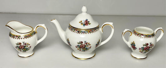 Coalport Ming Rose Miniature Teapot Creamer Sugar Bowl0