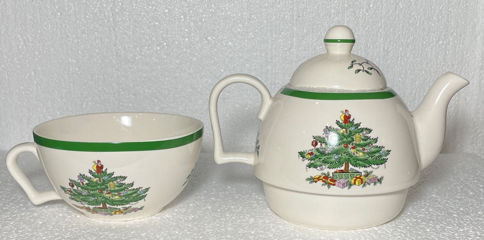 Spode Christmas Tree Individual Teapot & Lid with Cup 6 3/4"2