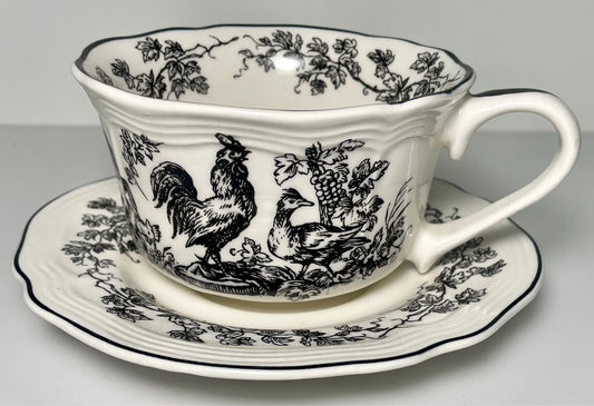 Tabletops Unlimited New England Toile Gamebirds Cup and Saucer Set Rooster0