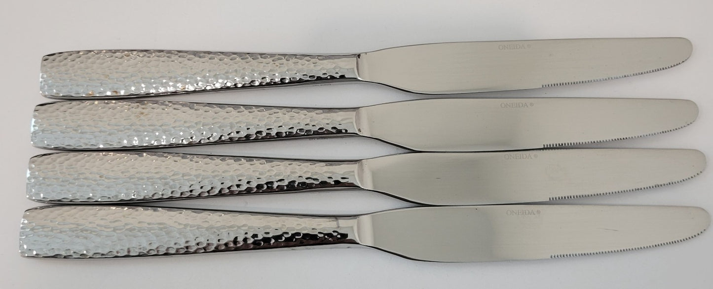 Oneida Illuma Knives 9 1/2" Stainless 18 8 Hammered Flatware Pack of 4 PCS0