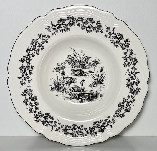 Tabletops Unlimited New England Toile Gamebirds Rimmed Soup Bowl Ducks 9 3/8"0