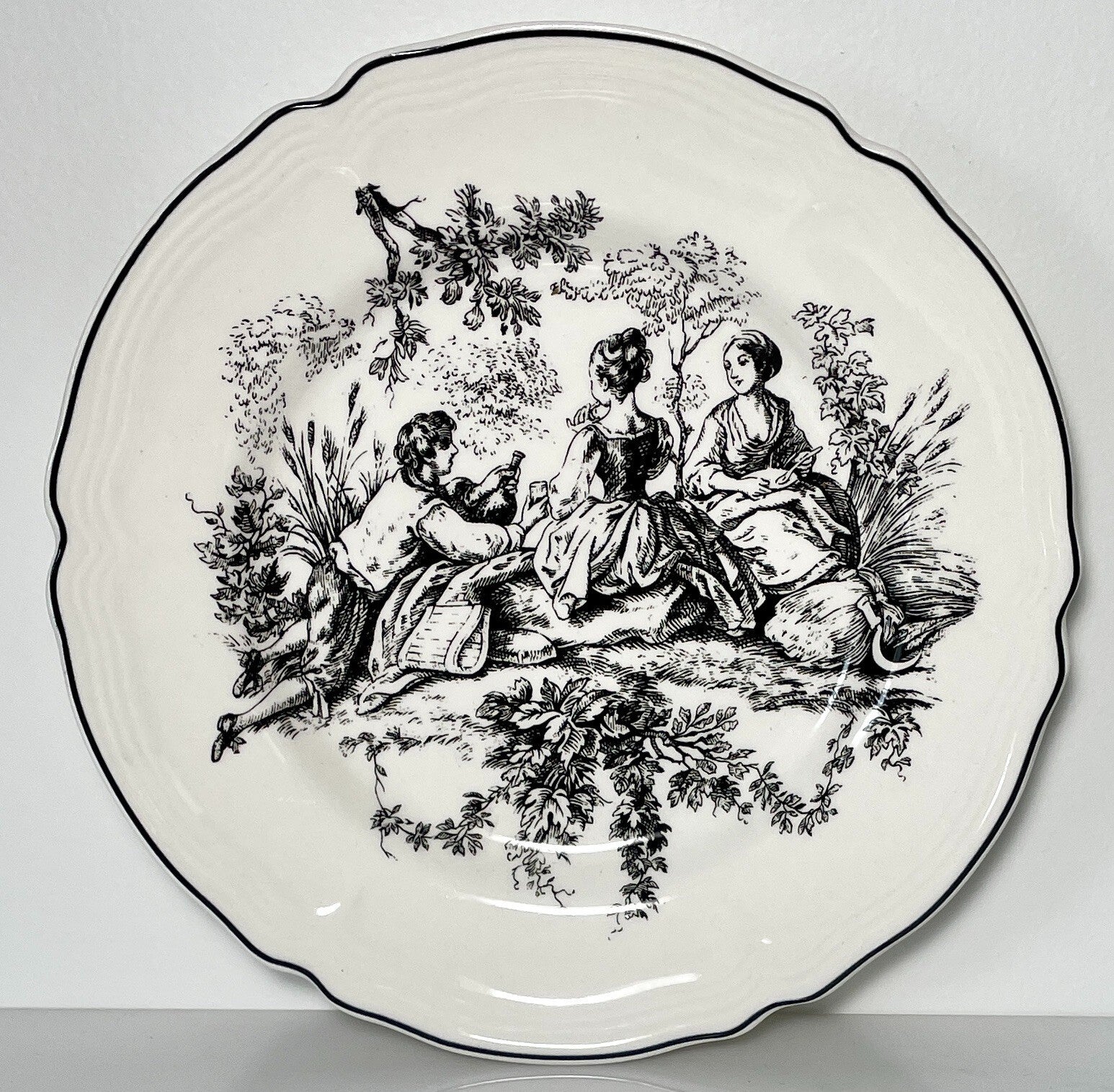Tabletops Unlimited New England Toile People Salad Plate Picnic 8 3/8"0