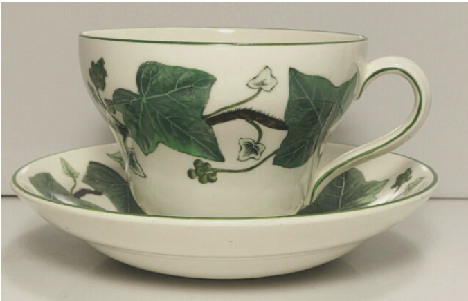 Wedgwood Napoleon Ivy Green Queen's Ware Cup and Saucer Pear Shape1