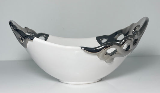 222 Fifth Pierced Serveware Silver Platinum Oval Vegetable Bowl 9 1/2"0