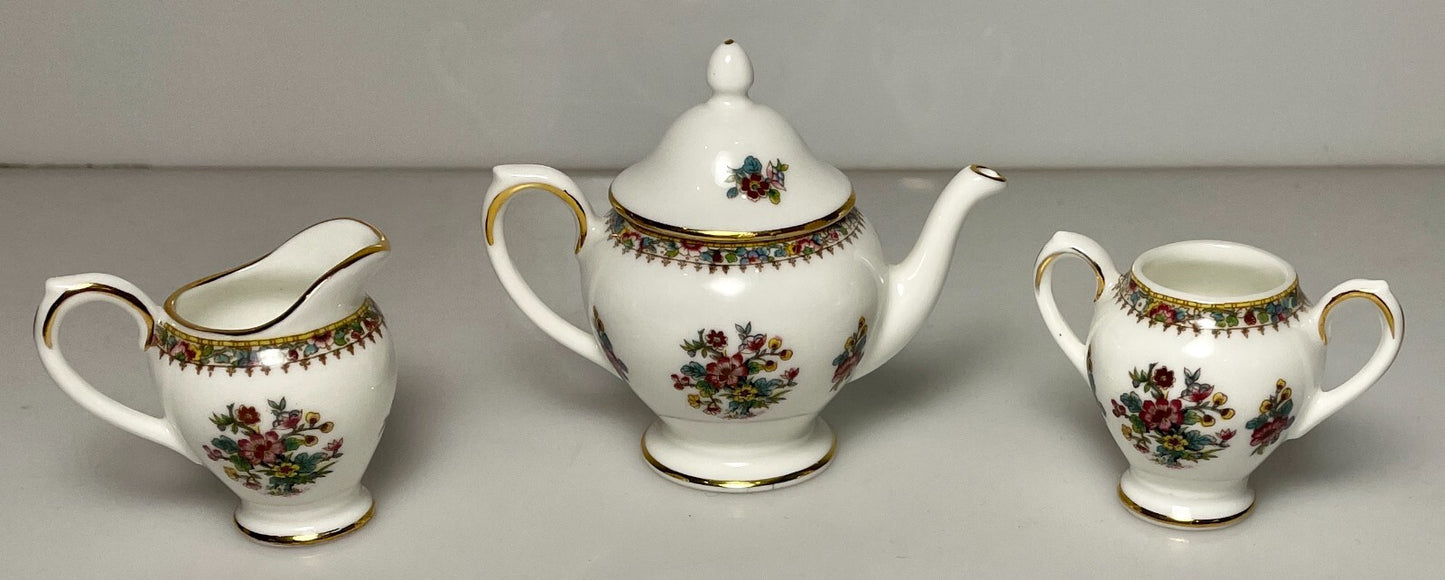 Coalport Ming Rose Miniature Teapot Creamer Sugar Bowl1