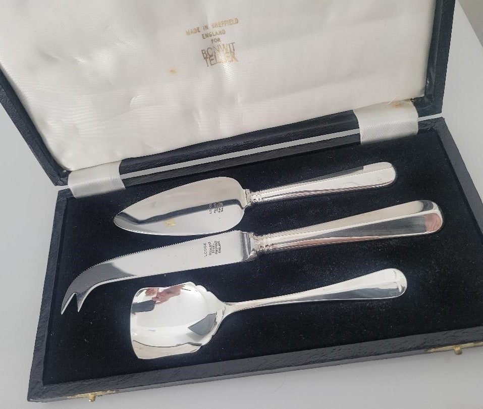 Sheffield England Lodge Bonwit Teller Store Cheese Set 3 Pieces Stainless4