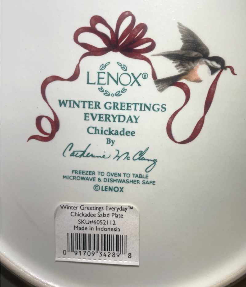 Lenox Winter Greetings Chickadee Salad Plate 8 1/2" New1