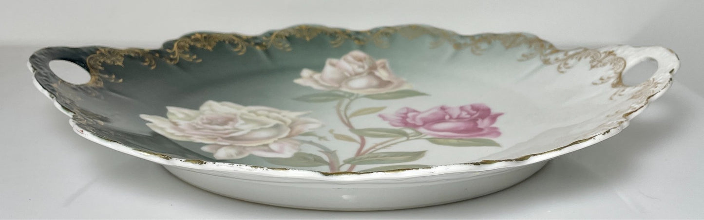 RC Malmaison Bavaria 3 Roses Vintage Handled Tray 11 3/4"3