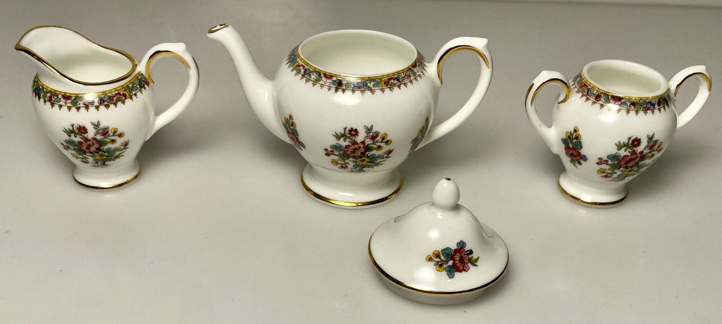 Coalport Ming Rose Miniature Teapot Creamer Sugar Bowl3
