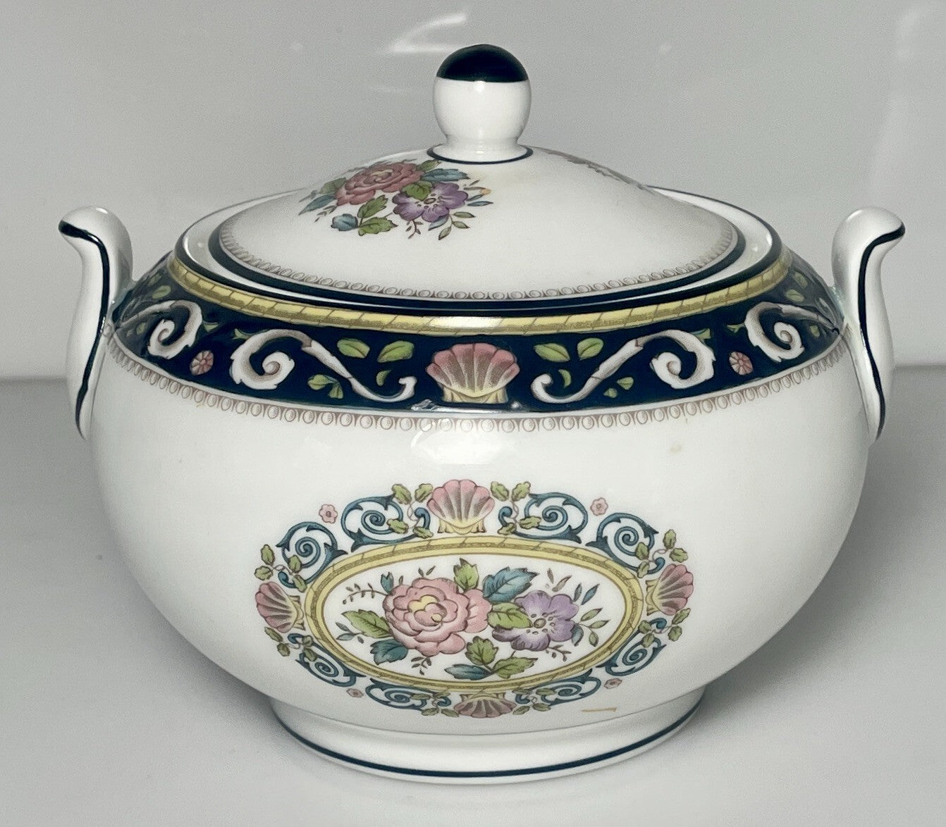 Wedgwood Runnymede Blue Sugar Bowl and Lid0