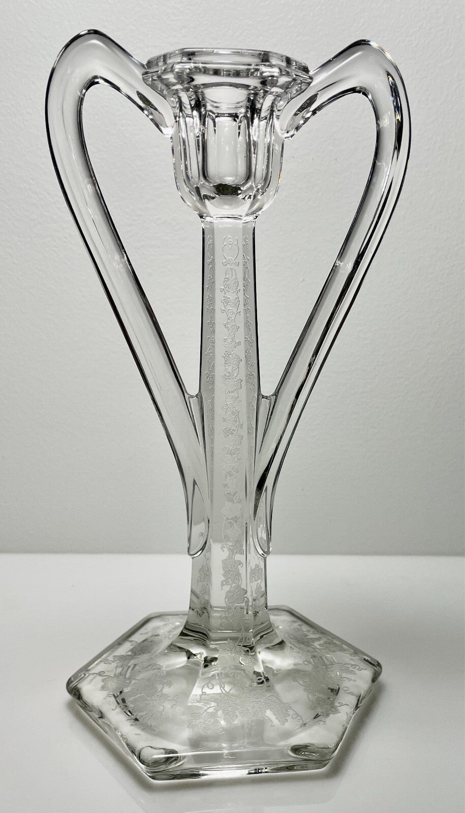 Fostoria Vintage Etched 9 3/4" Single Light Candlestick1