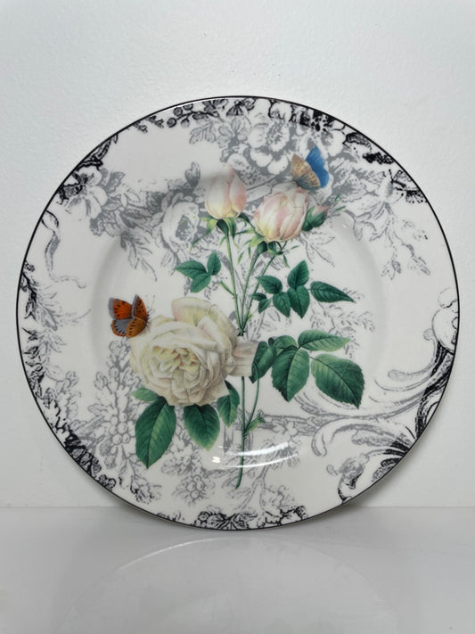 American Atelier Rose Toile Salad Plate 8 1/8" Flowers Butterflies0