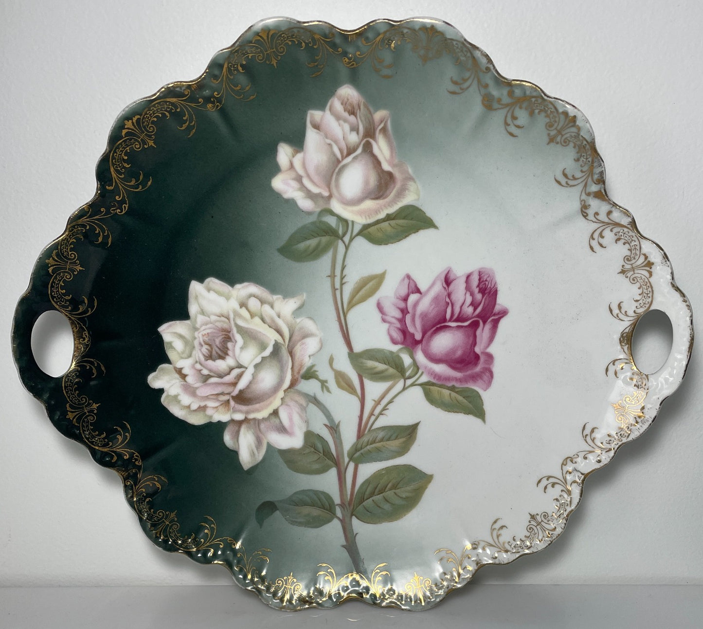 RC Malmaison Bavaria 3 Roses Vintage Handled Tray 11 3/4"0