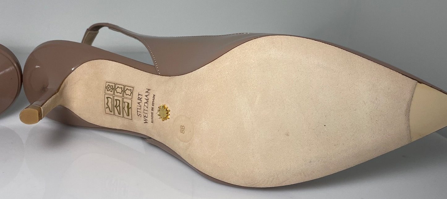 Stuart Weitzman Taupe Patent Slingback Pumps Pointed Toe Heels 8B7