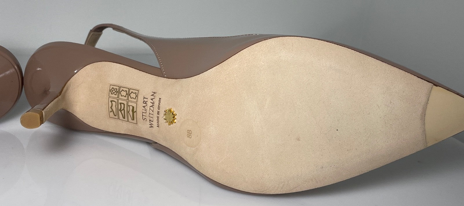 Stuart Weitzman Taupe Patent Slingback Pumps Pointed Toe Heels 8B7