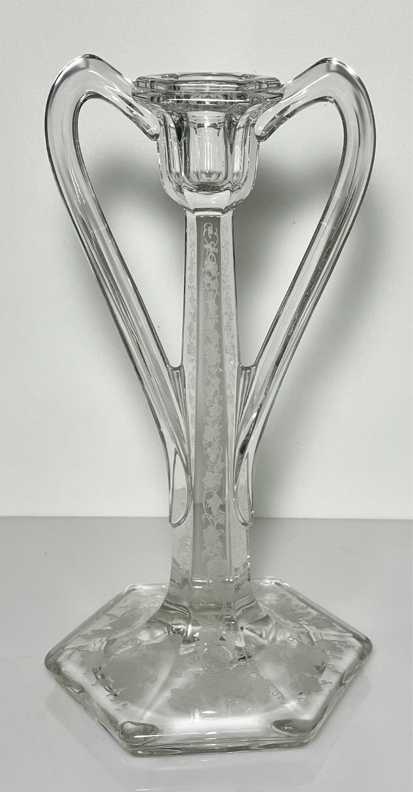 Fostoria Vintage Etched 9 3/4" Single Light Candlestick0