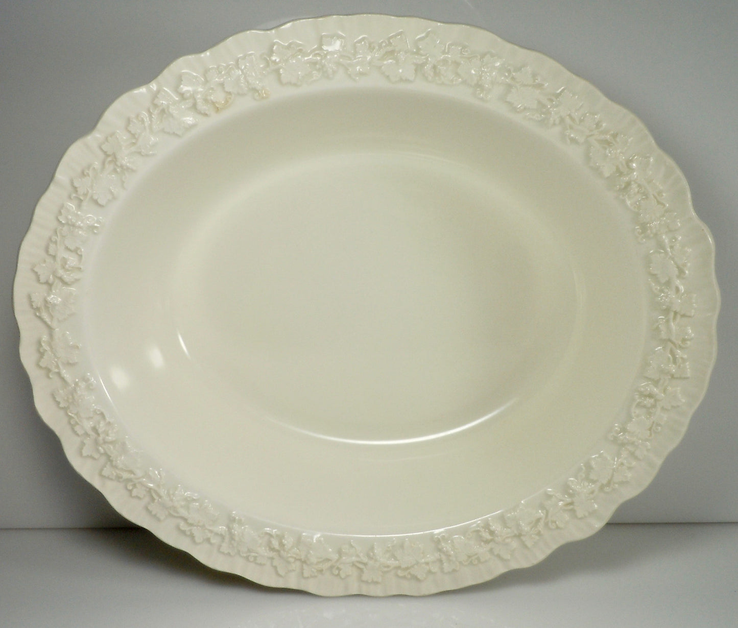 Wedgwood Cream Color on Cream Color Shell Edge Oval Vegetable Bowl 9 5/8"0