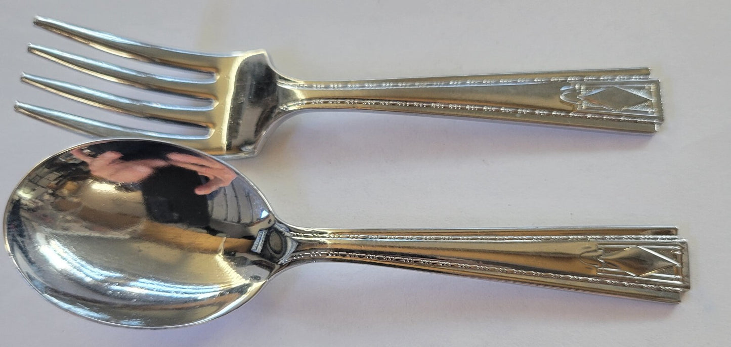 National Silver Monarch Plate 2 Piece Baby Set Spoon Fork Stainless Flatware1