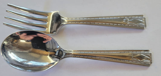 National Silver Monarch Plate 2 Piece Baby Set Spoon Fork Stainless Flatware0