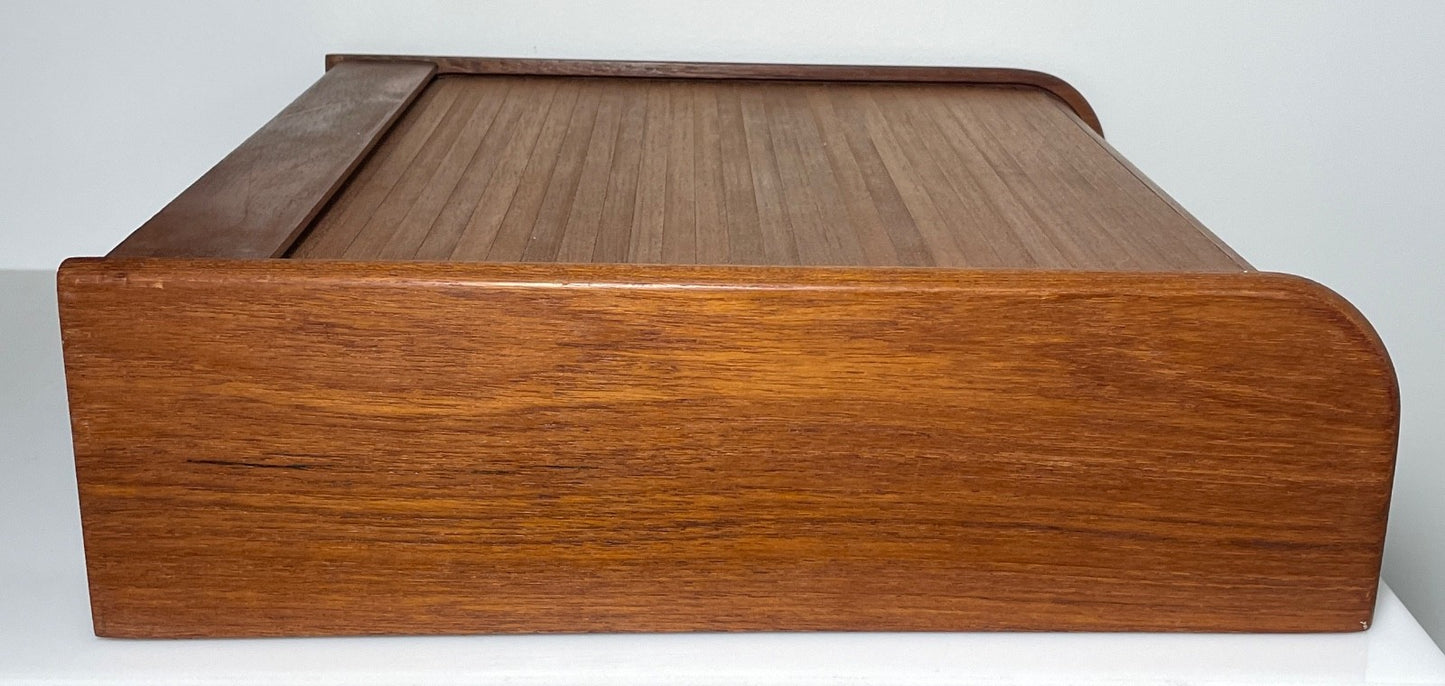 Kalmar Designs Teakwood Tambour Roll Top Storage Box 3 Compartment 14" X 14 3/4"3