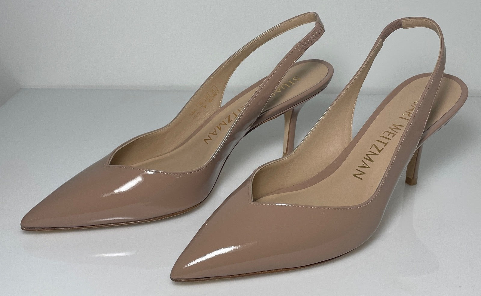 Stuart Weitzman Taupe Patent Slingback Pumps Pointed Toe Heels 8B0